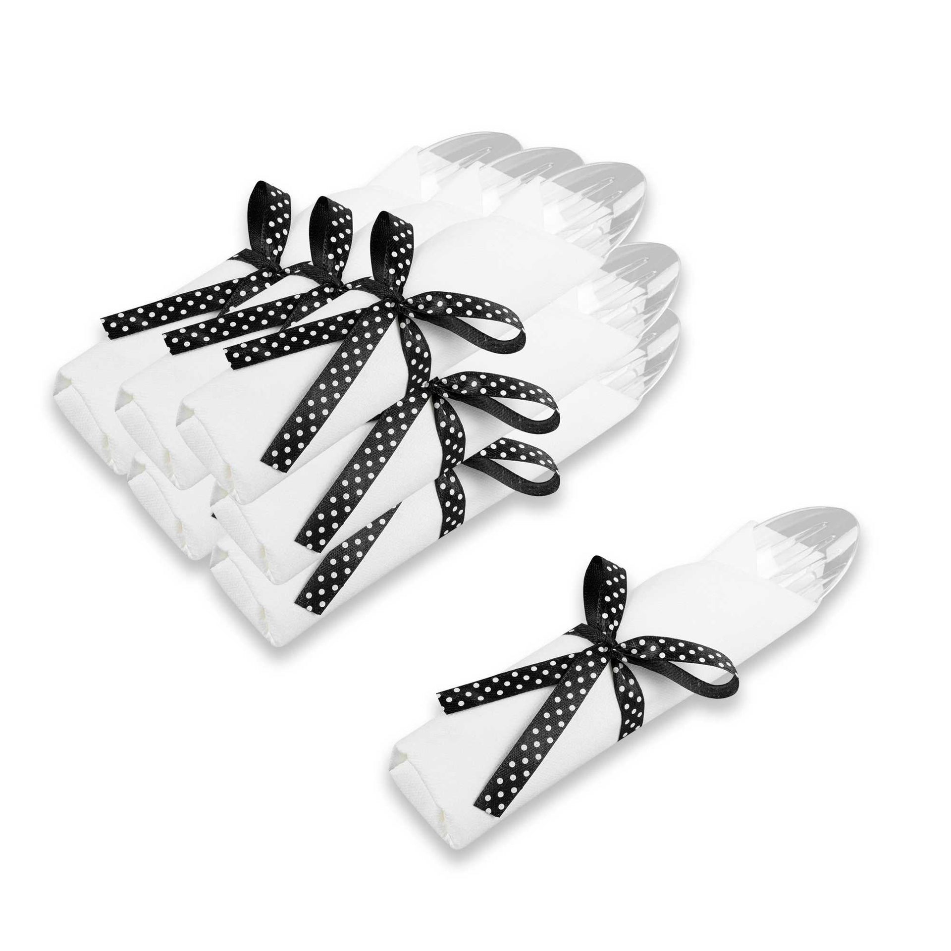 Moderna Clear Plastic Cutlery Set - with White Napkin, Polka Dot Ribbon - 7 1/4" x 2" x 1 3/4" - 100 count box