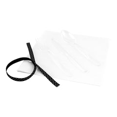 Moderna Clear Plastic Cutlery Set - with White Napkin, Polka Dot Ribbon - 7 1/4