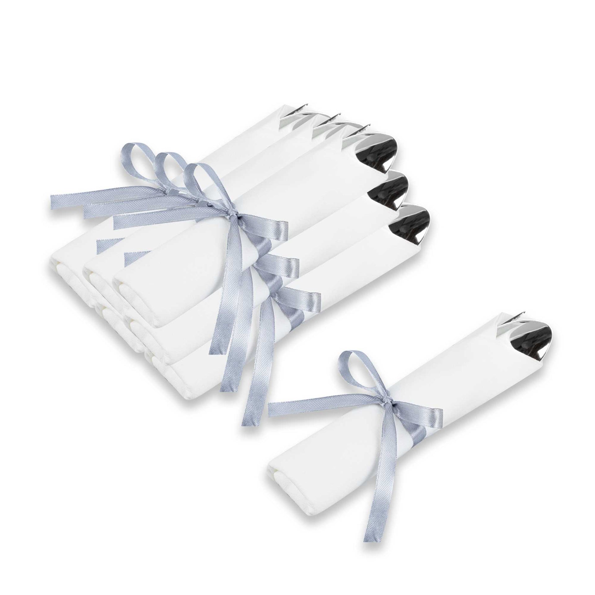 Argento Silver Plastic Cutlery Set - with White Napkin, Silver Ribbon - 7 1/4" x 2" x 1 3/4" - 100 count box