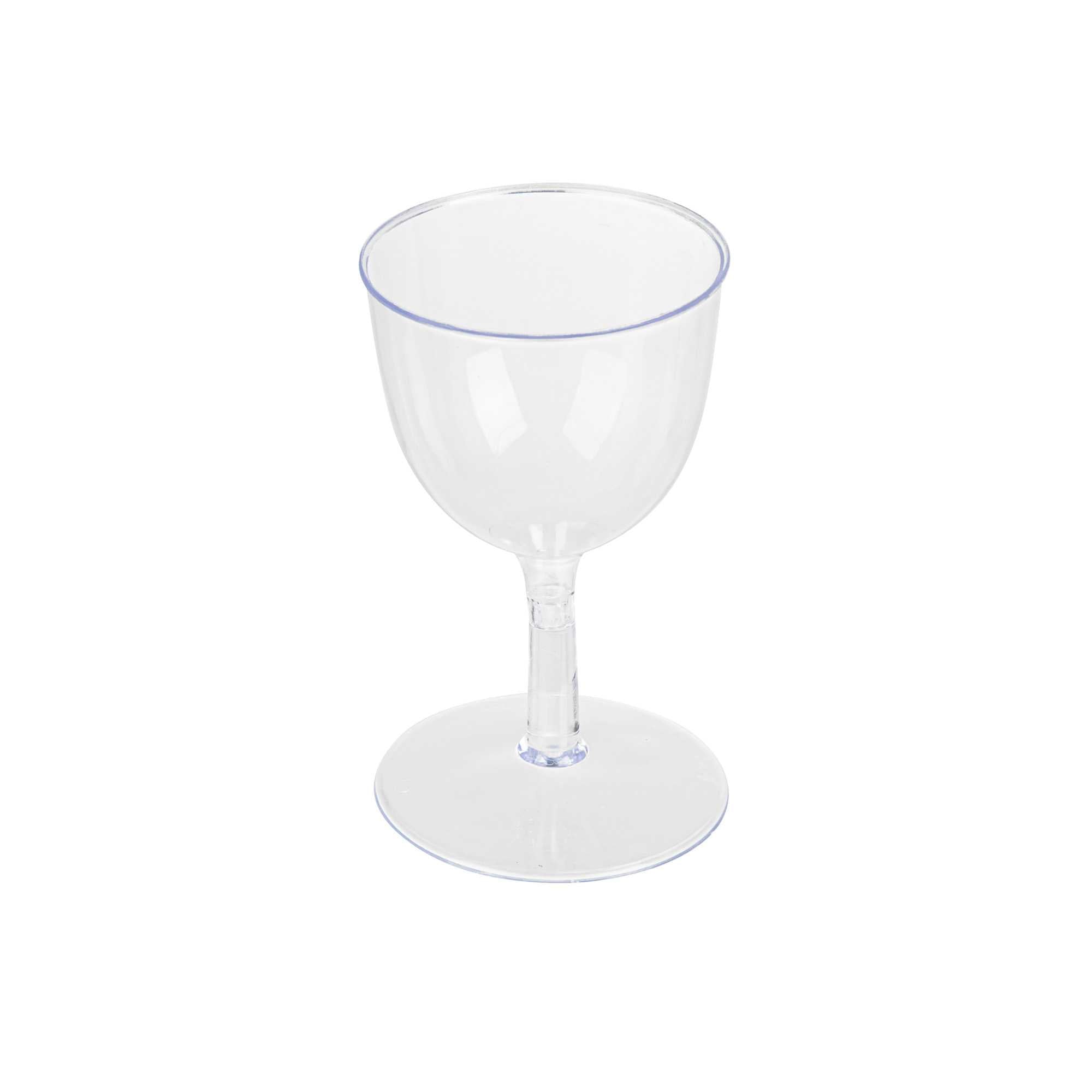 Bev Tek 2 oz Round Clear Plastic Mini Wine Goblet - 2" x 2" x 2 1/2" - 10 count box
