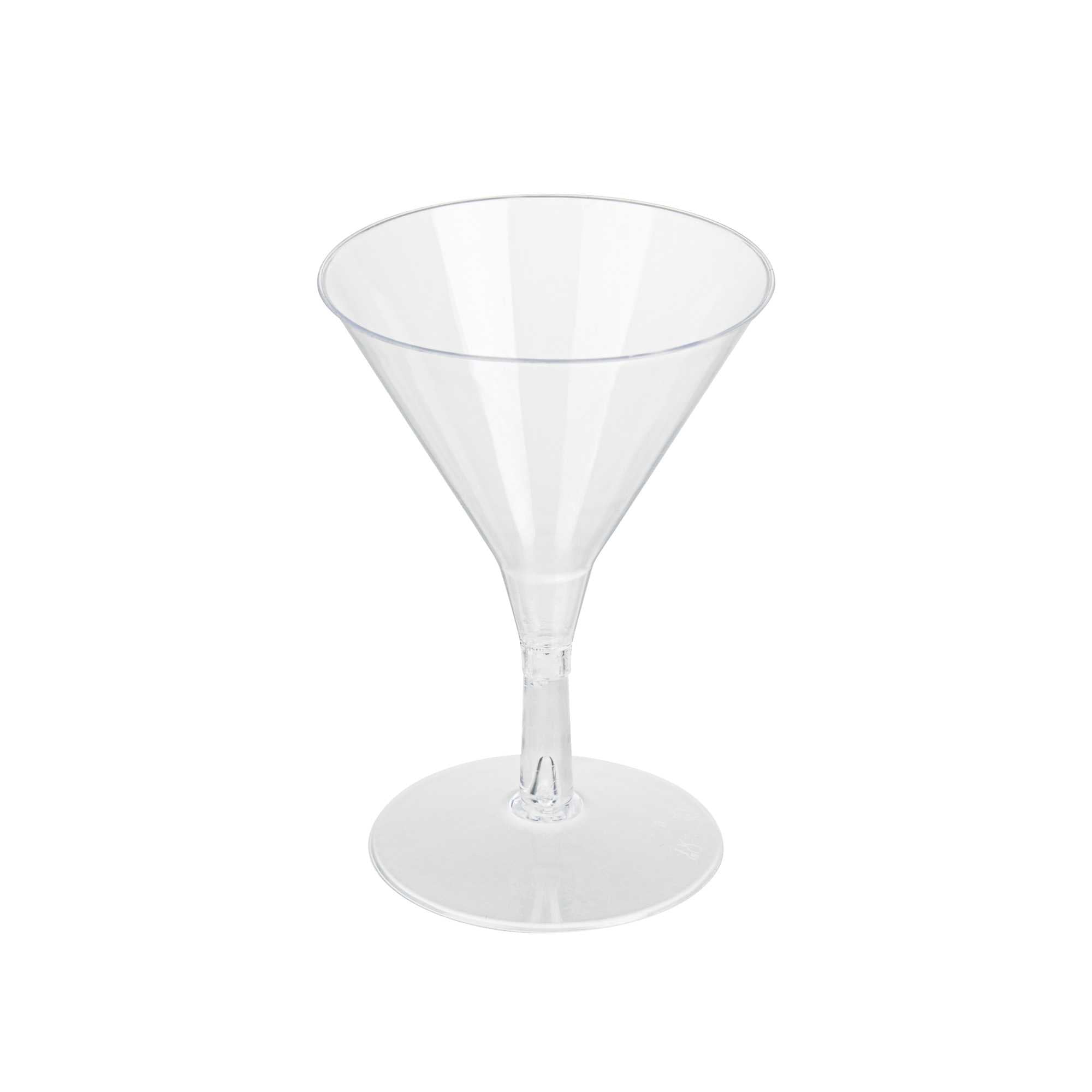 2 oz Round Clear Plastic Mini Martini Glass - 2 1/2" x 2 1/2" x 3 3/4" - 10 count box