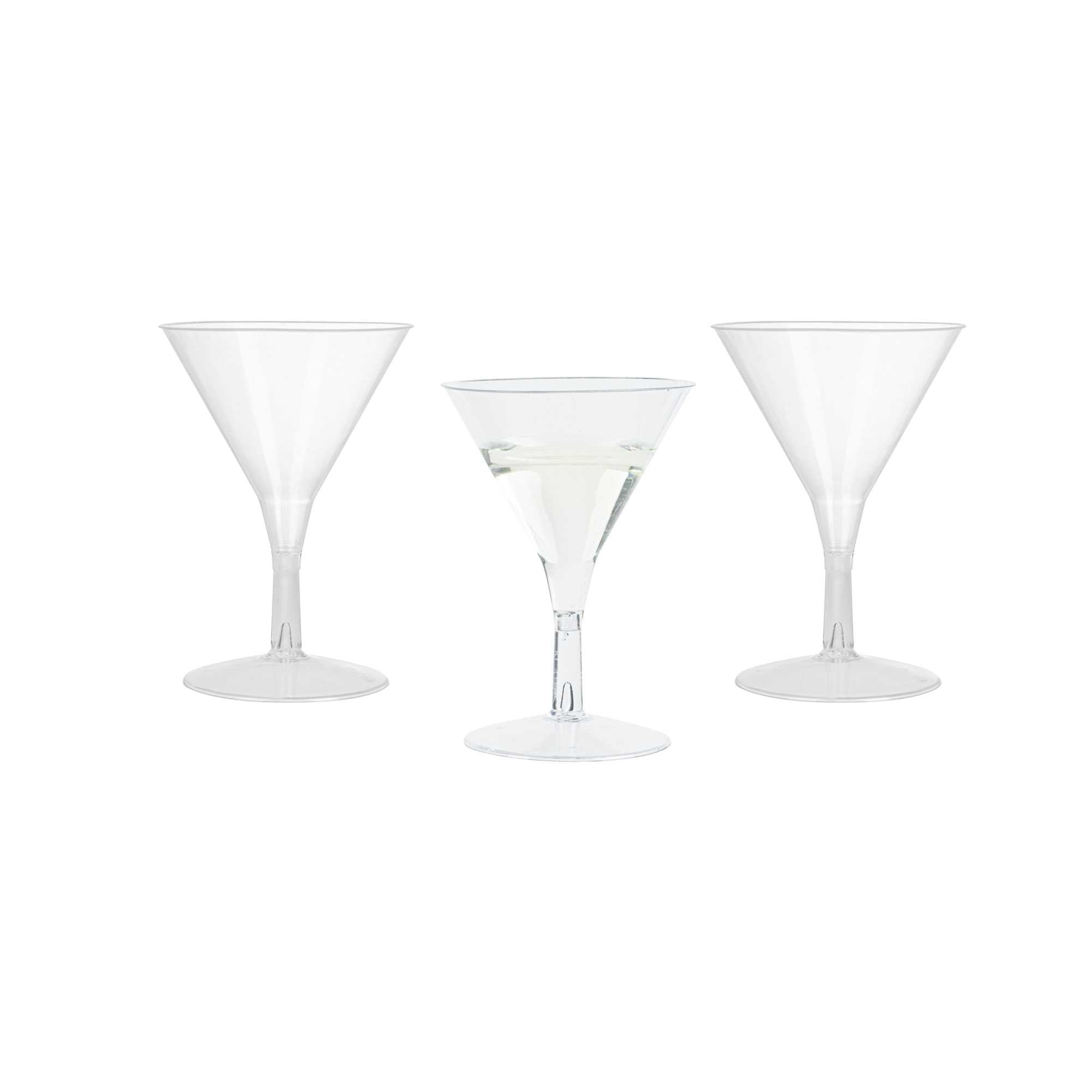 Bev Tek 2 oz Round Clear Plastic Mini Martini Glass - 2 1/2" x 2 1/2" x 3 3/4" - 100 count box