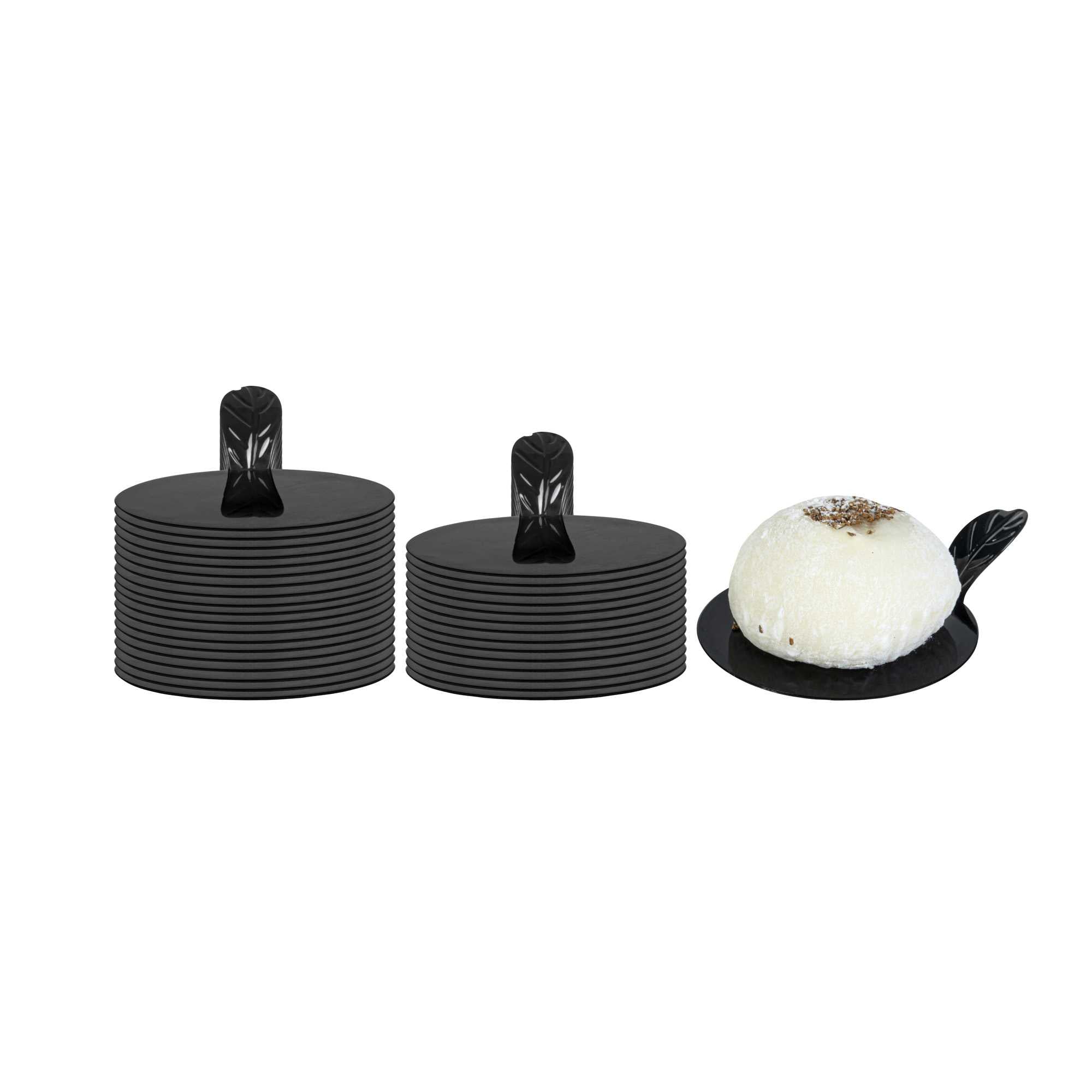 Pastry Tek Round Black Plastic Pastry Pallet - 3" x 3" x 1" - 100 count box