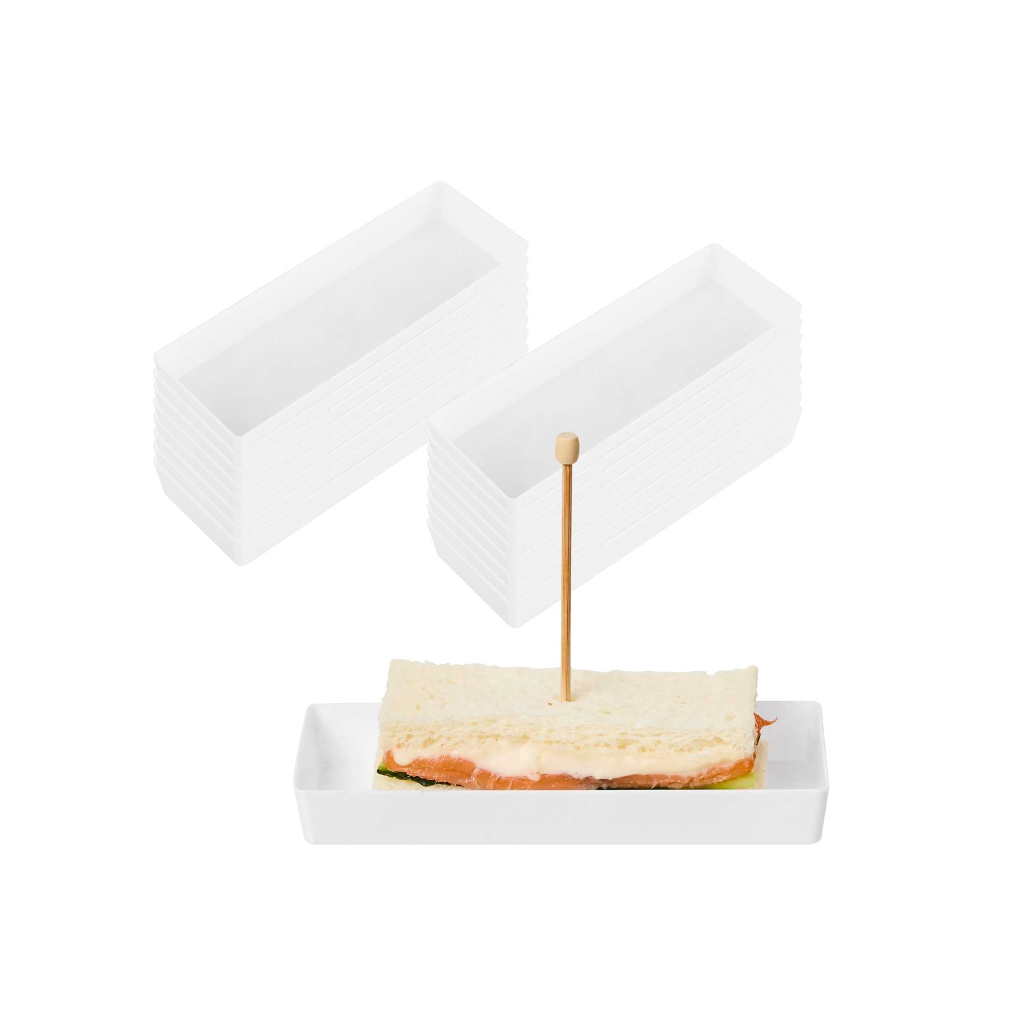 Mini Serve Rectangle White Plastic Modern Plate - 5 1/4" x 1 3/4" x 3/4" - 100 count box
