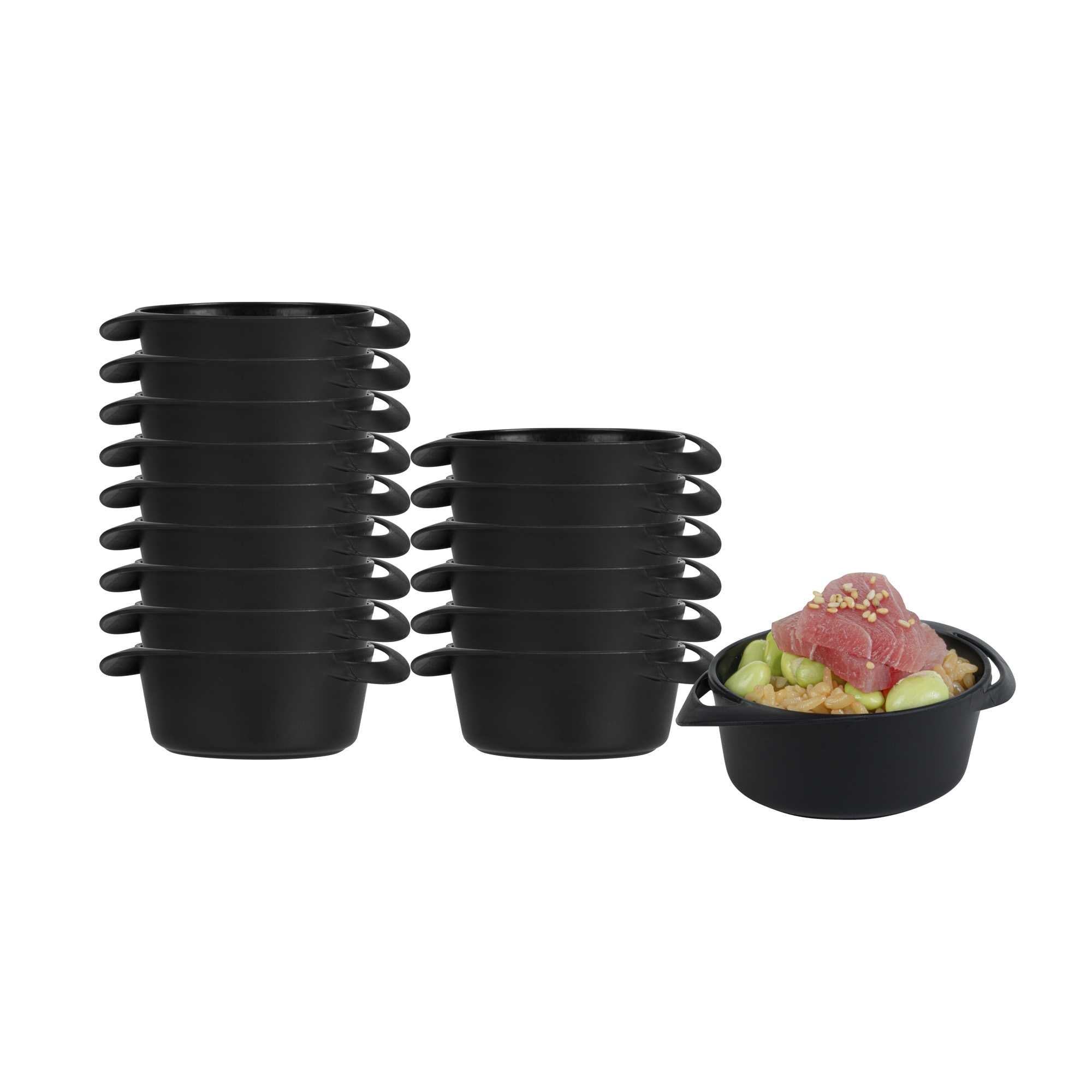 Mini Serve 3 oz Round Black Plastic Mini Infinity Pot - 3 3/4" x 2 1/2" x 1 1/4" - 100 count box