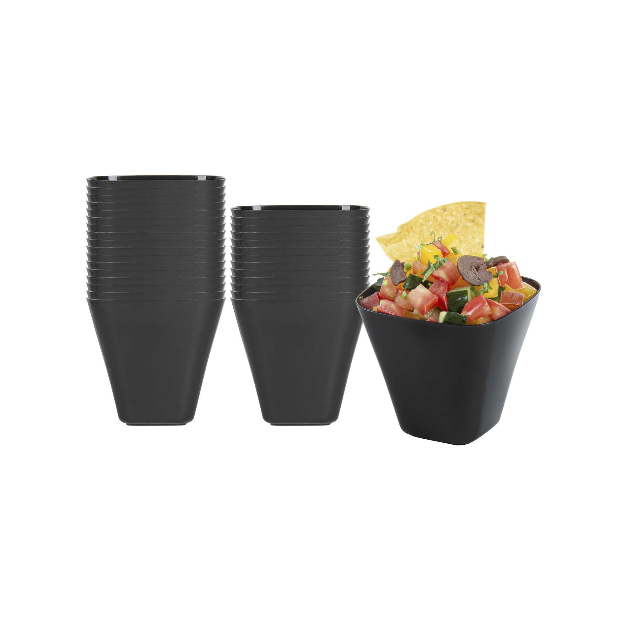 Mini Serve 4 oz Square Black Plastic Bellissima Tasting Cup - 2 1/2" x 2 1/2" x 2 1/4" - 100 count box