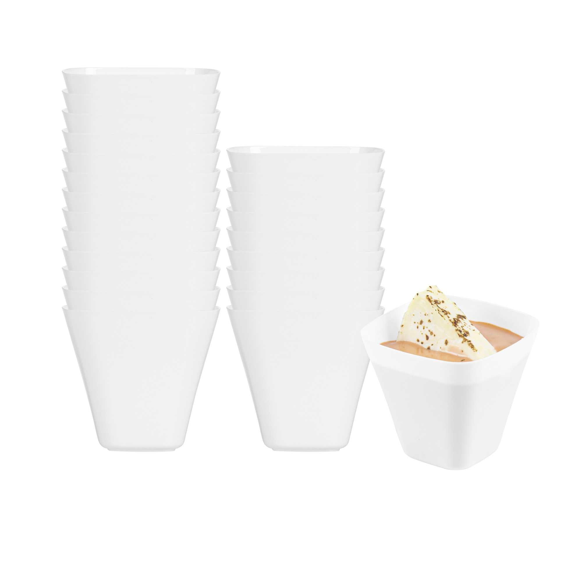 Mini Serve 4 oz Square White Plastic Bellissima Tasting Cup - 2 1/2" x 2 1/2" x 2 1/4" - 100 count box