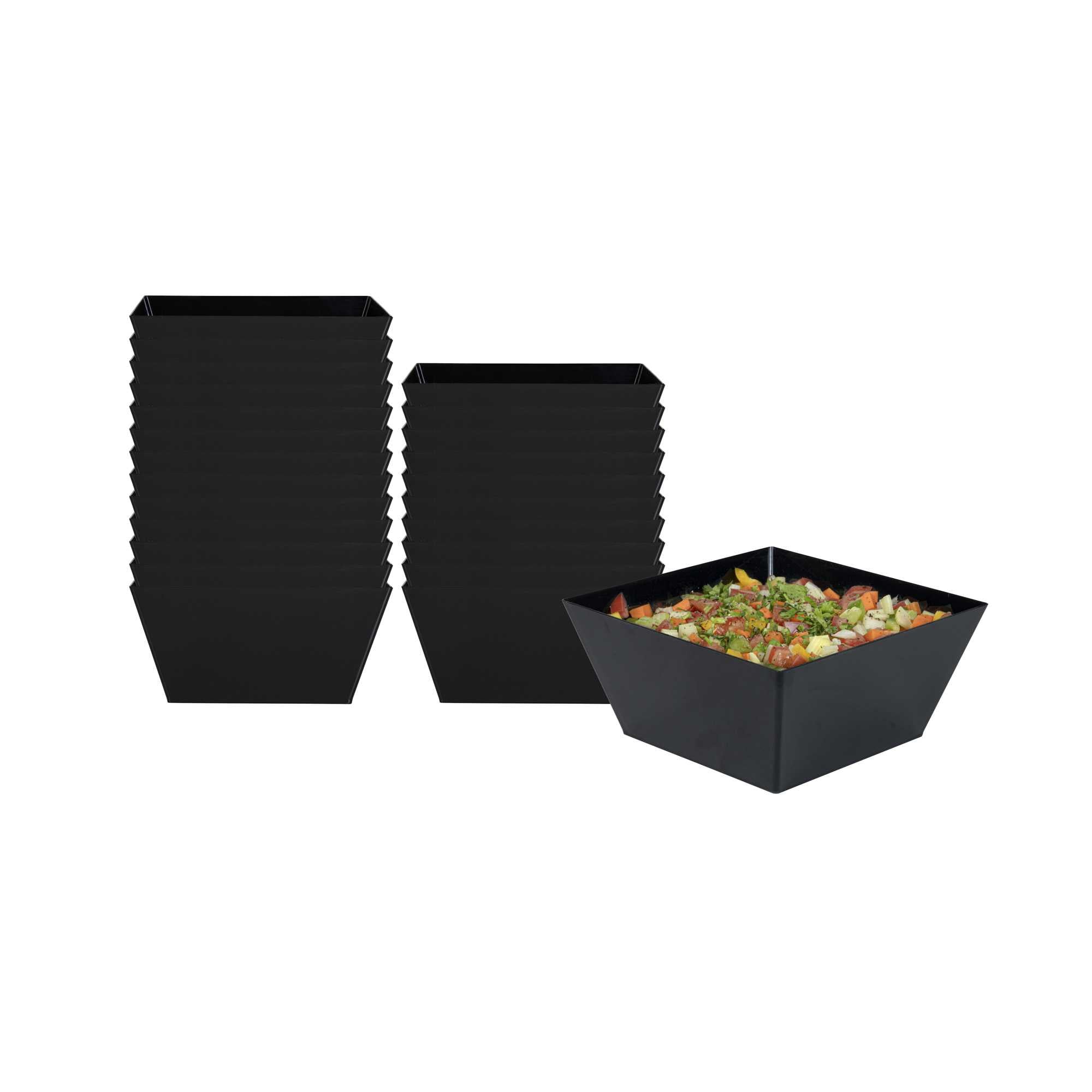 Plastic Bowls - Modern - Square - Black - Medium - 25 Count Box