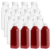 Bottle Tek 16 oz Square Clear Plastic Cold Pressed Juice Bottle - with Safety Cap - 2 1/4" x 2 1/4" x 7" - 100 count box