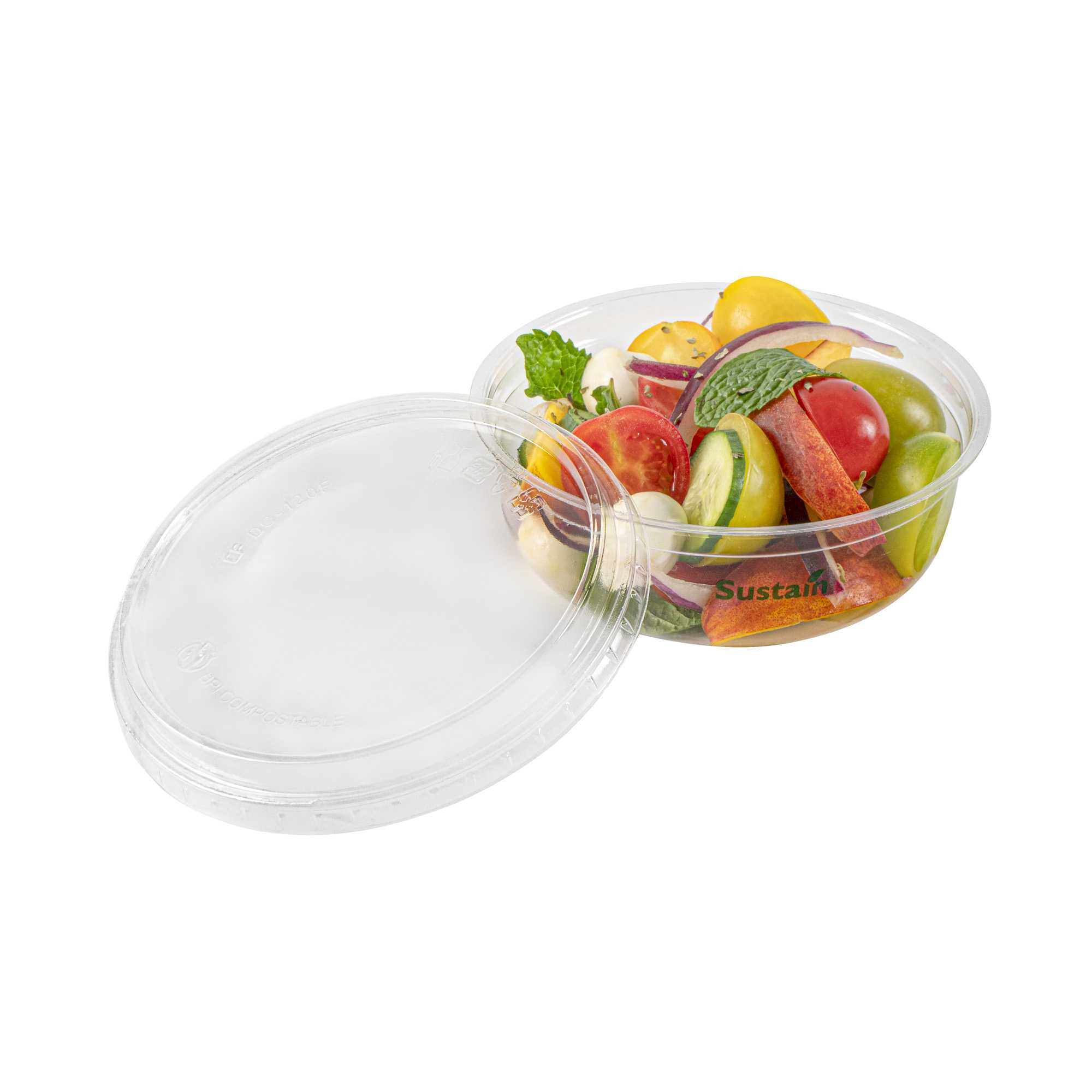 Basic Nature Round Clear PLA Plastic Flat Lid - Fits To Go Deli Container, Compostable - 500 count box