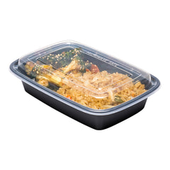 Asporto 24 oz Rectangle Black Plastic To Go Box - with Clear Lid, Microwavable - 8