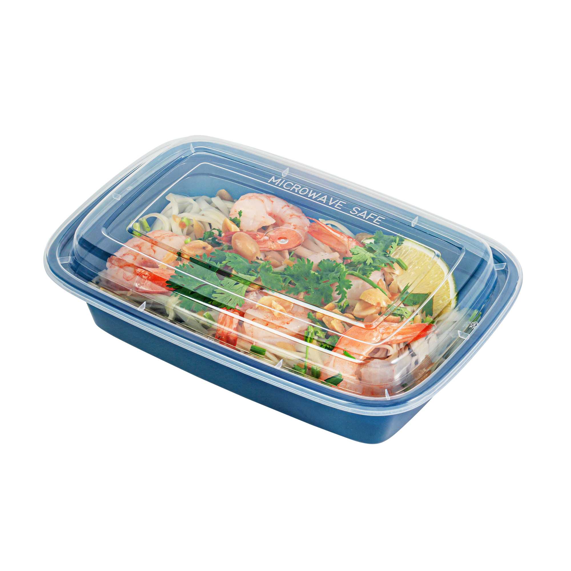 Asporto 24 oz Rectangle Midnight Blue Plastic To Go Box - with Clear Lid, Microwavable - 8" x 5 1/4" x 1 3/4" - 50 count box