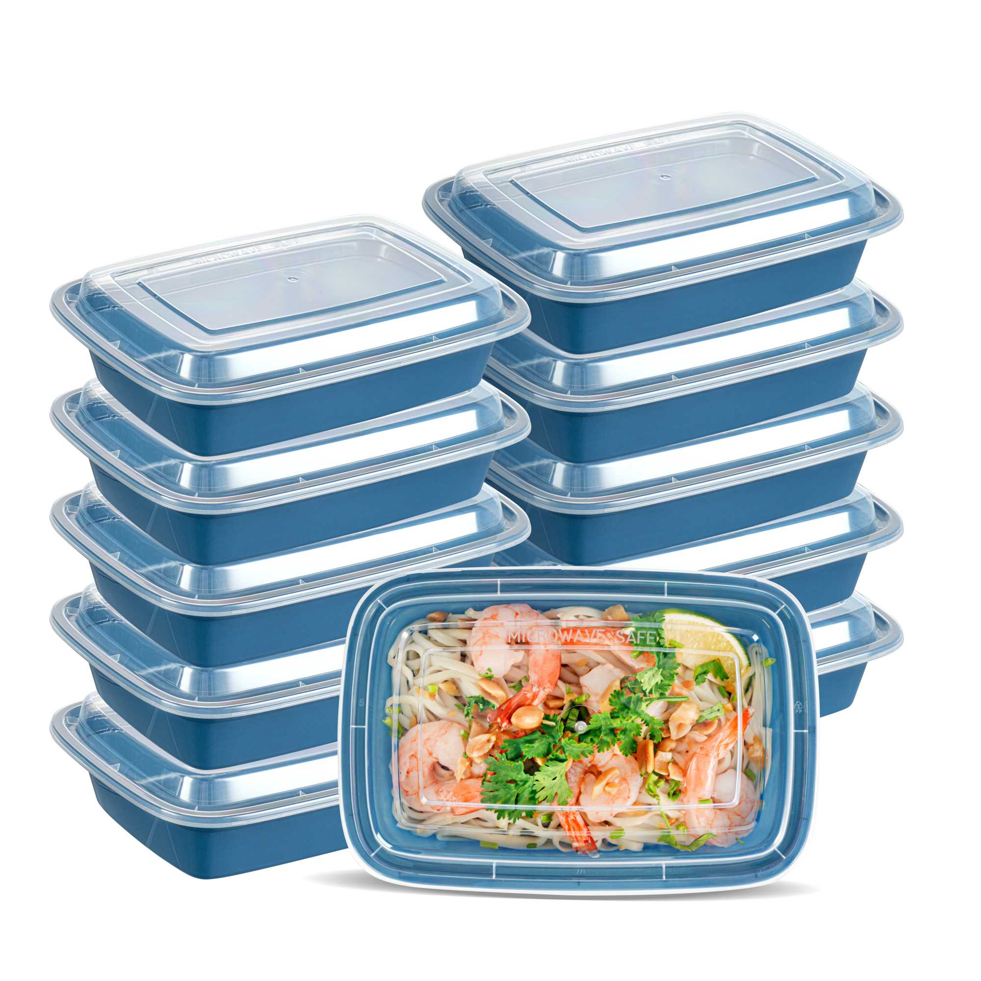 Asporto 24 oz Rectangle Midnight Blue Plastic To Go Box - with Clear Lid, Microwavable - 8" x 5 1/4" x 1 3/4" - 50 count box