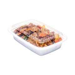 Asporto 24 oz Rectangle White Plastic To Go Box - with Clear Lid, Microwavable - 8