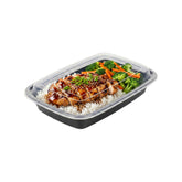 Asporto 28 oz Rectangle Black Plastic To Go Box - with Clear Lid, Microwavable - 8 3/4" x 6" x 1 1/2" - 100 count box
