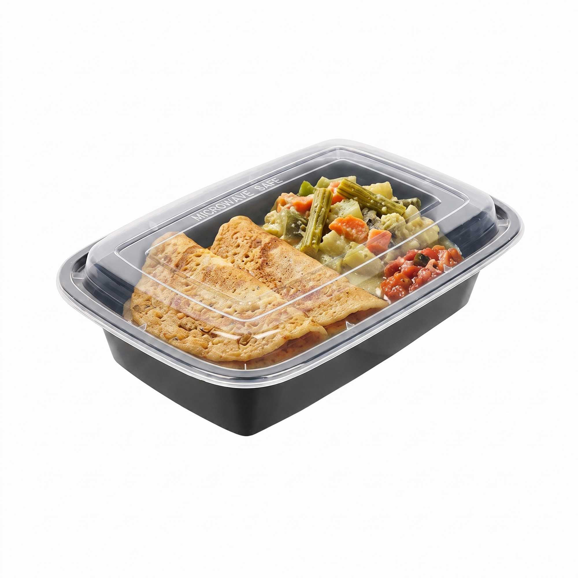 Yo Go Box Asporto 38 oz Rectangle Black Plastic To Go Box - with Clear Lid ...