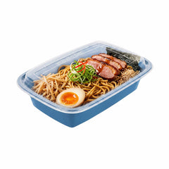 Asporto 38 oz Rectangle Midnight Blue Plastic To Go Box - with Clear Lid, Microwavable - 8 3/4