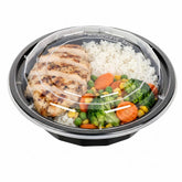Asporto 16 oz Round Black Plastic To Go Box - with Clear Lid, Microwavable - 6 1/4" x 6 1/4" x 1 3/4" - 100 count box