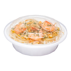 Asporto 16 oz Round White Plastic To Go Box - with Clear Lid, Microwavable - 6 1/4