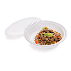 Asporto 24 oz Round White Plastic To Go Box - with Clear Lid, Microwavable - 7 1/4