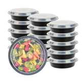 Asporto 48 oz Round Black Plastic To Go Box - with Clear Lid, Microwavable - 9" x 9" x 1 3/4" - 100 count box