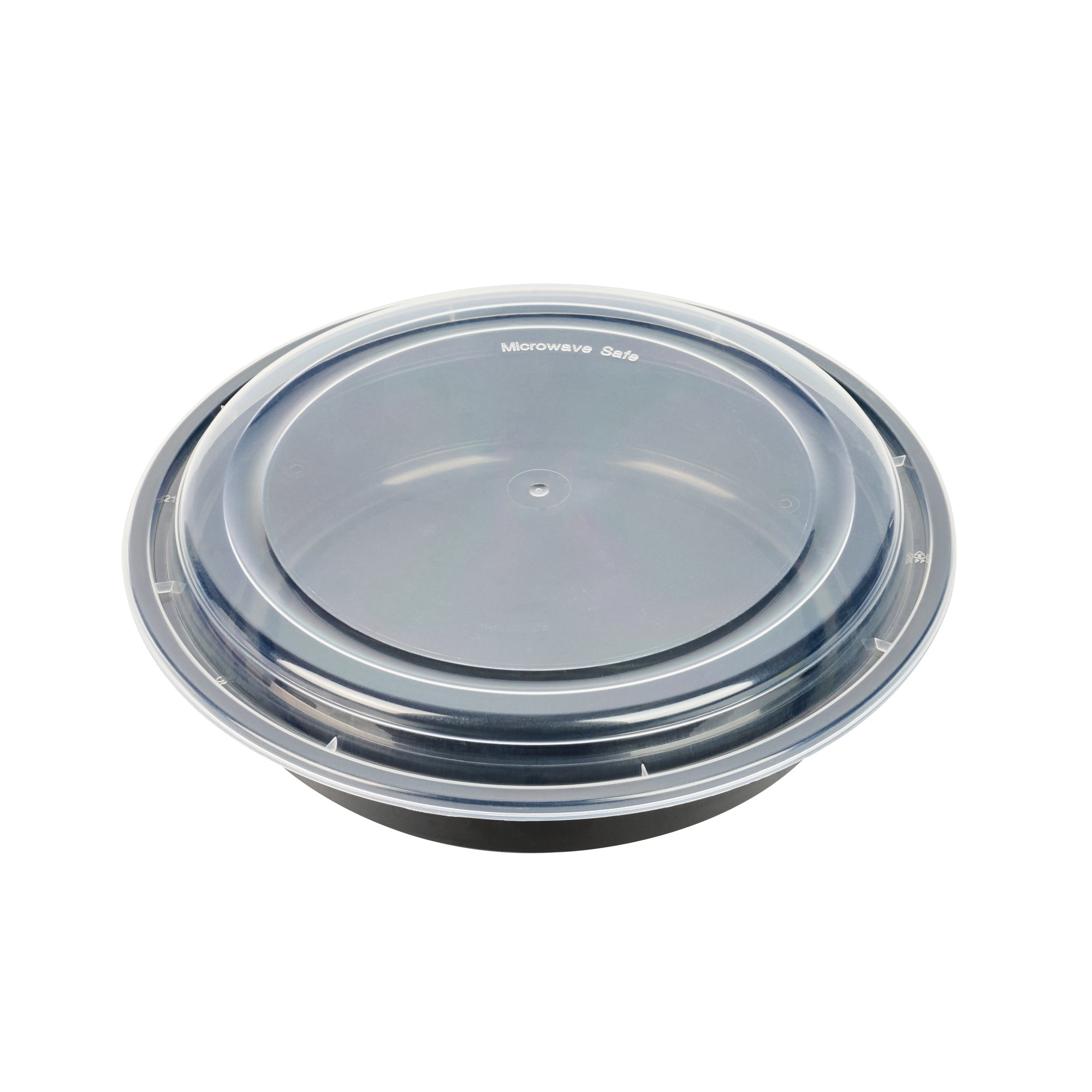 Asporto 48 oz Round Black Plastic To Go Box - with Clear Lid, Microwavable - 9" x 9" x 1 3/4" - 50 count box