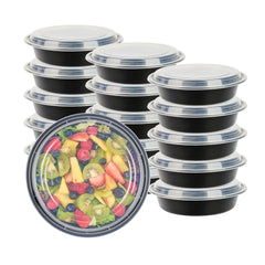 Asporto 48 oz Round Black Plastic To Go Box - with Clear Lid, Microwavable - 9