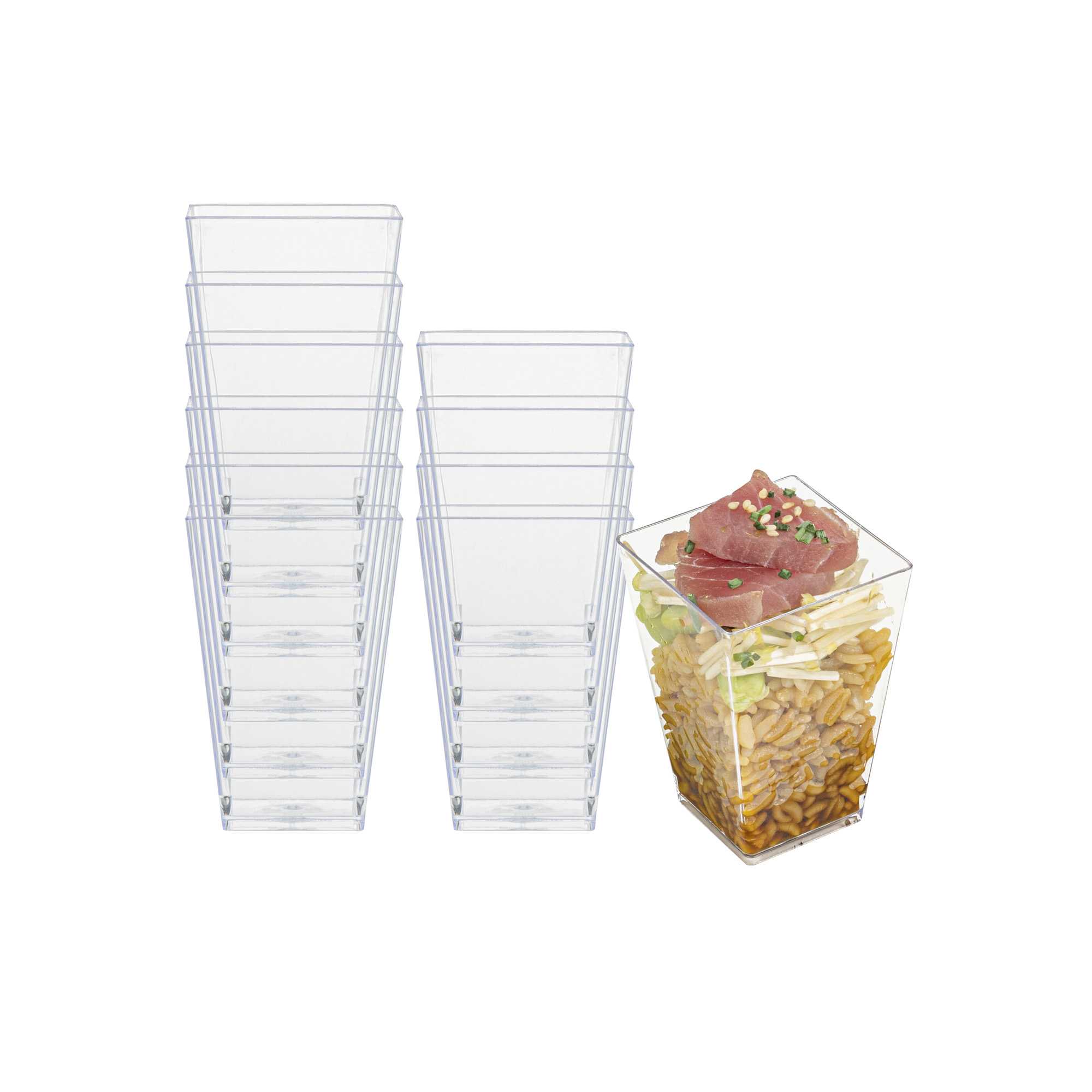 Mini Serve 4 oz Square Clear Plastic Tall Medium Kova Cup - 2" x 2" x 3" - 320 count box