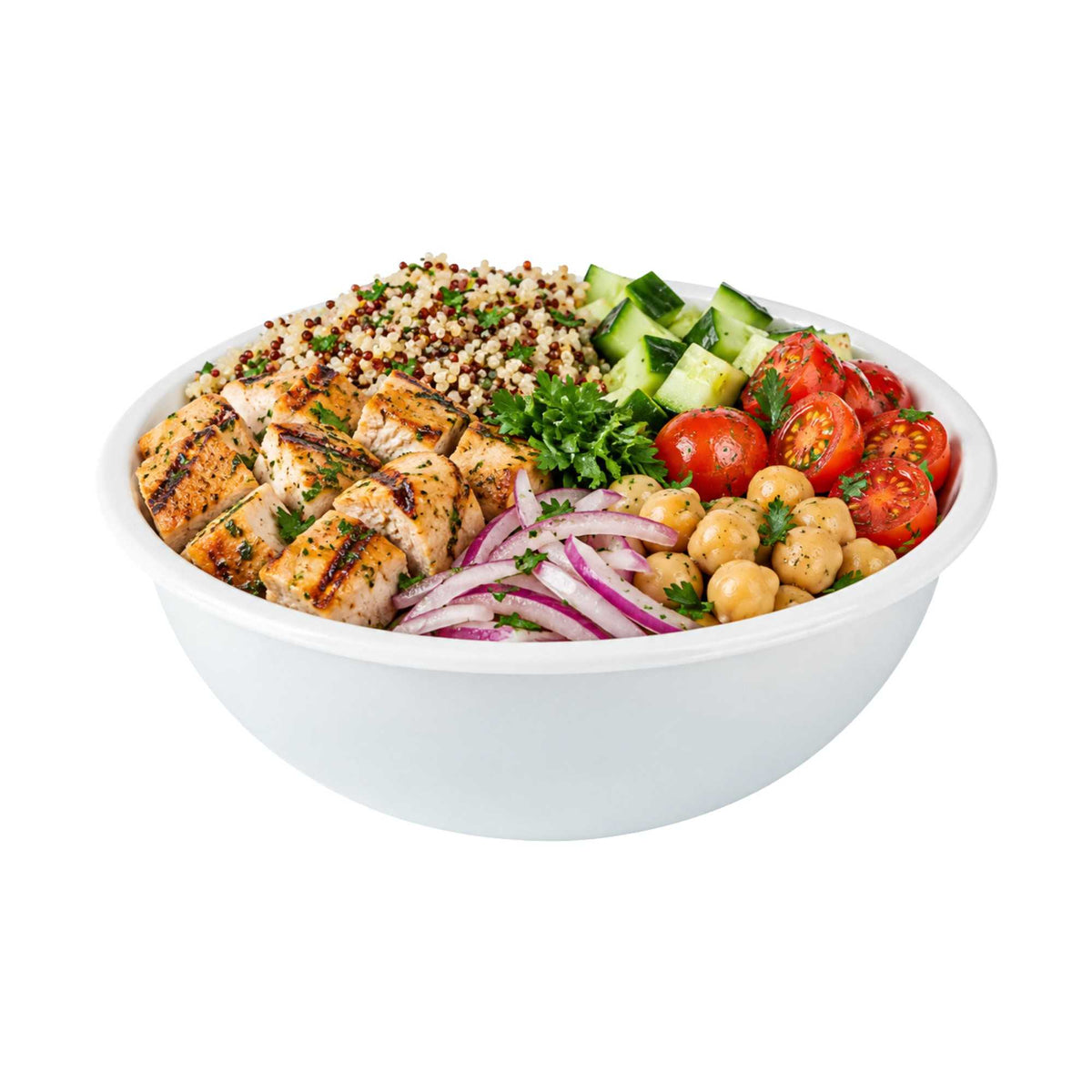 Maxi Serve 18 oz Round White Plastic Salad Bowl - 6" x 6" x 2 1/2" - 200 count box