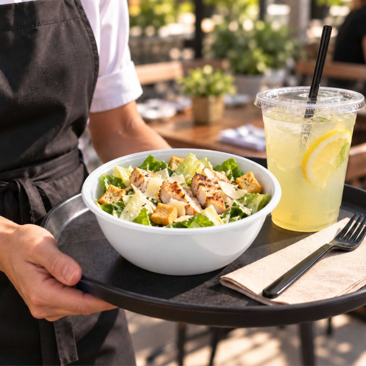 Maxi Serve 18 oz Round White Plastic Salad Bowl - 6" x 6" x 2 1/2" - 200 count box