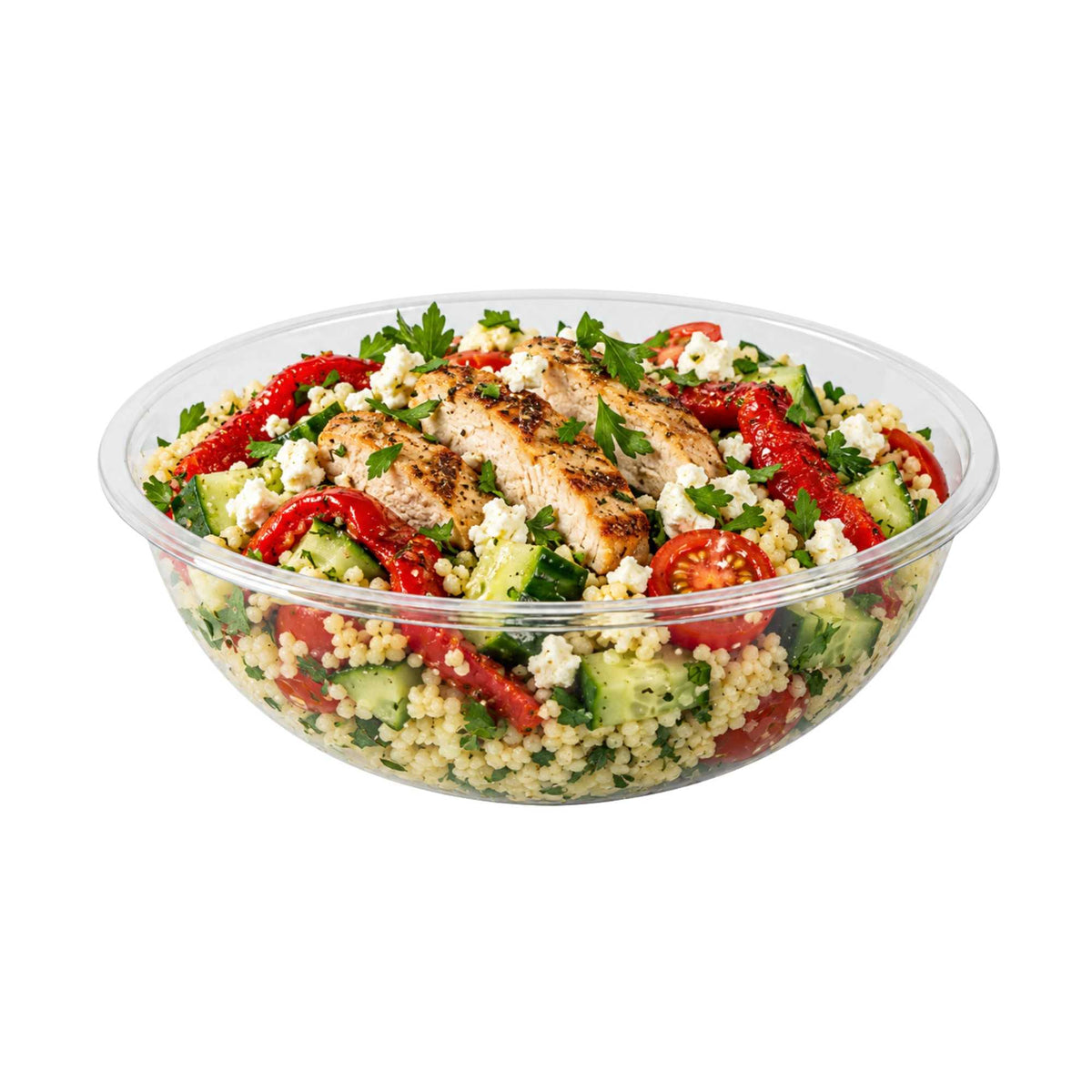 Maxi Serve 21 oz Round Clear Plastic Salad Bowl - 6 3/4" x 6 3/4" x 2 1/2" - 200 count box