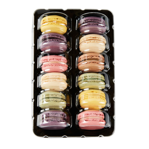 Shock Safe Rectangle Black Plastic Macaron Take Out Box Fits 12