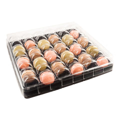 Shock Safe Rectangle Black Plastic Macaron Take Out Box - Fits 48 Macarons - 13 1/4