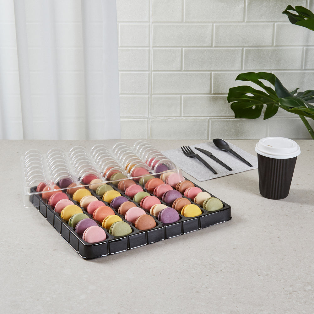 Shock Safe Rectangle Black Plastic Macaron Take Out Box - Fits 48 ...