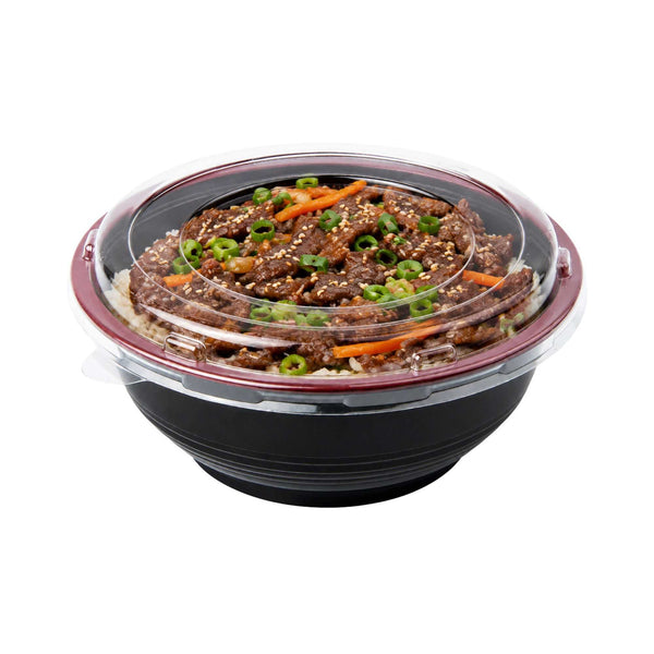 Bento Tek 24 oz Round Black and Red Plastic Medium Asian Panda