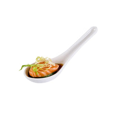 Voga White Melamine Asian Soup Spoon - 4 3/4