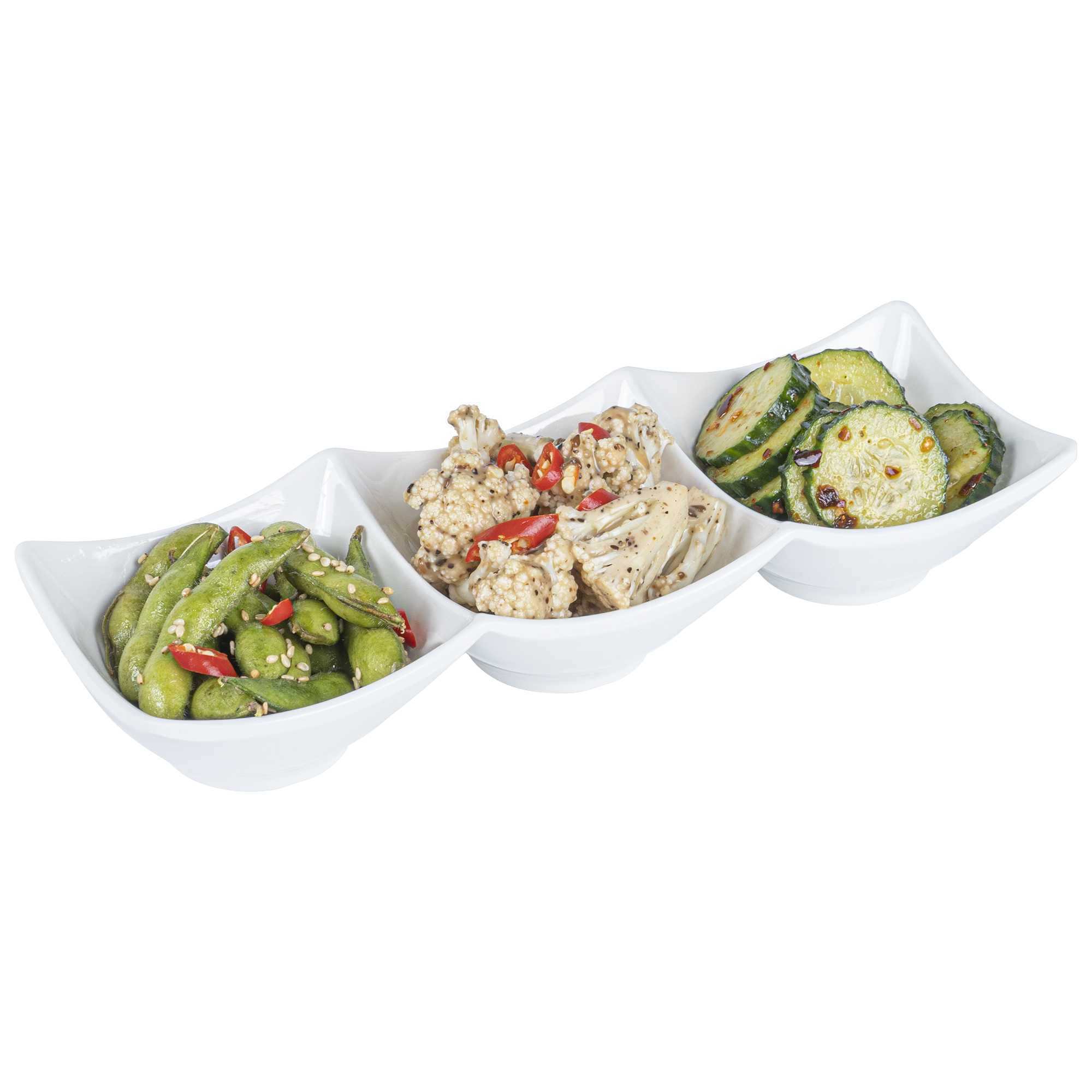Voga 9 oz Square White Melamine Triplets Set - 9 1/2" x 3 1/4" x 1 3/4" - 80 count box