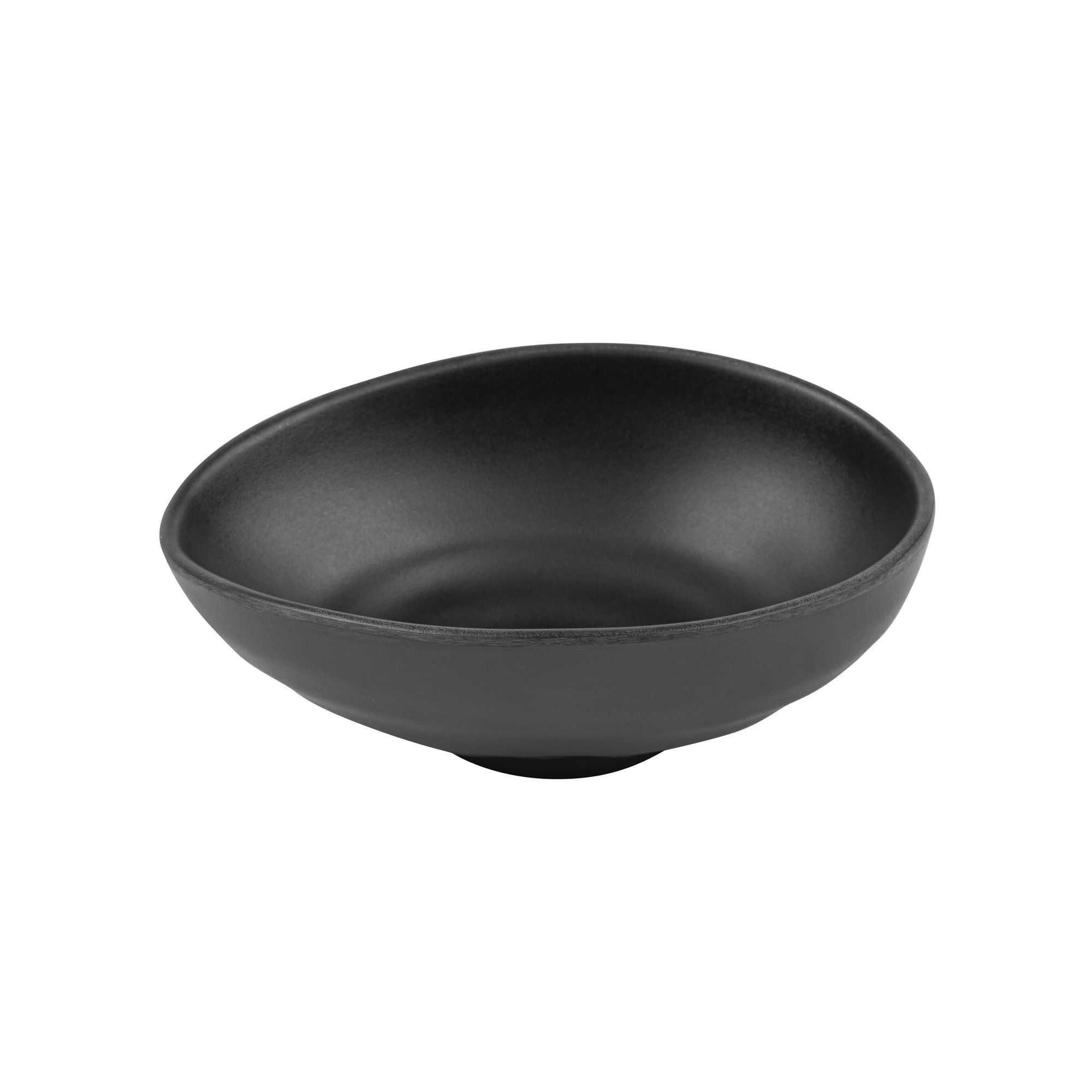 Voga 15 oz Round Black Melamine Freeform Small Bowl - Japonais, Black Stone - 7" x 5 1/2" x 2 1/2" - 80 count box