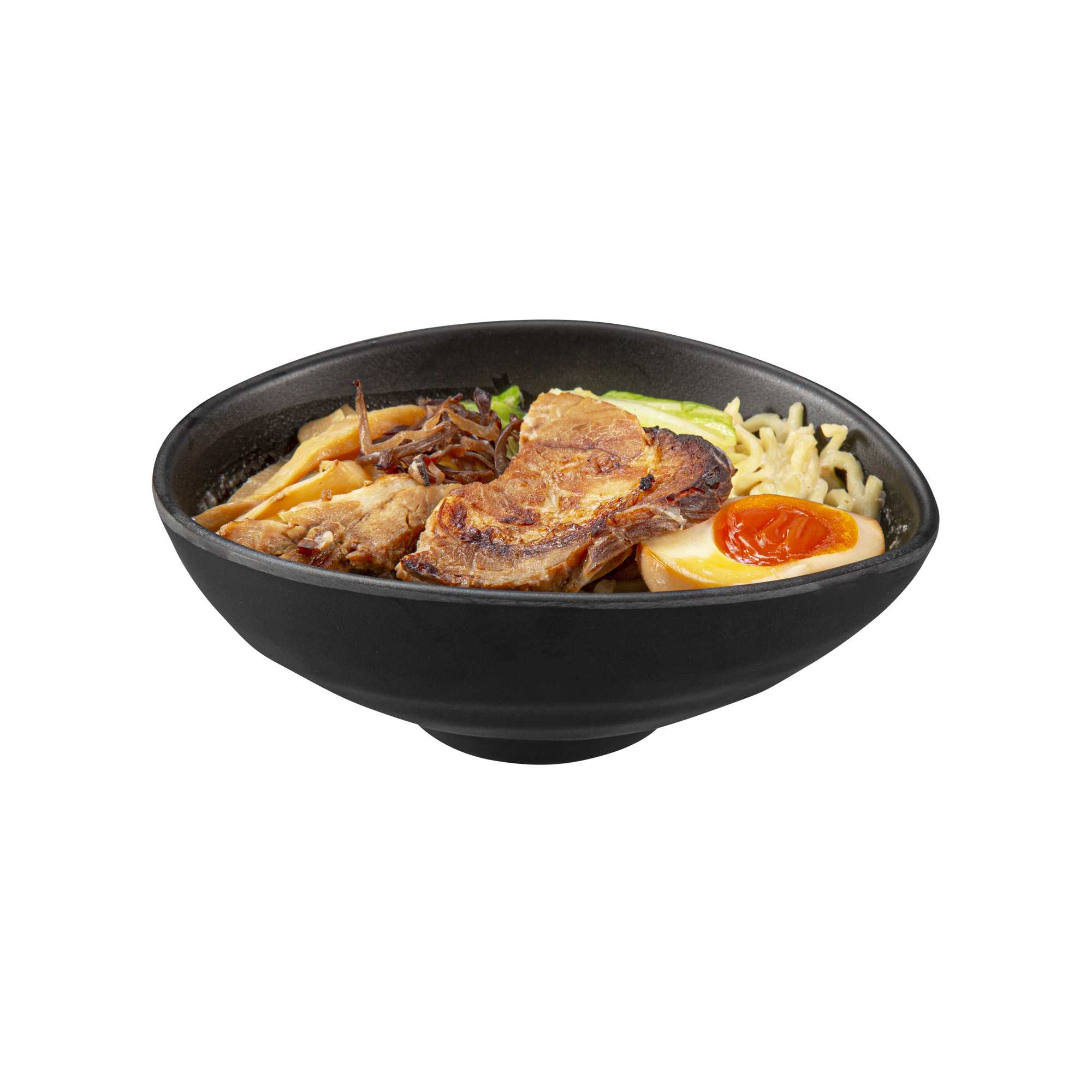 Voga 15 oz Round Black Melamine Freeform Small Bowl - Japonais, Black Stone - 7" x 5 1/2" x 2 1/2" - 80 count box