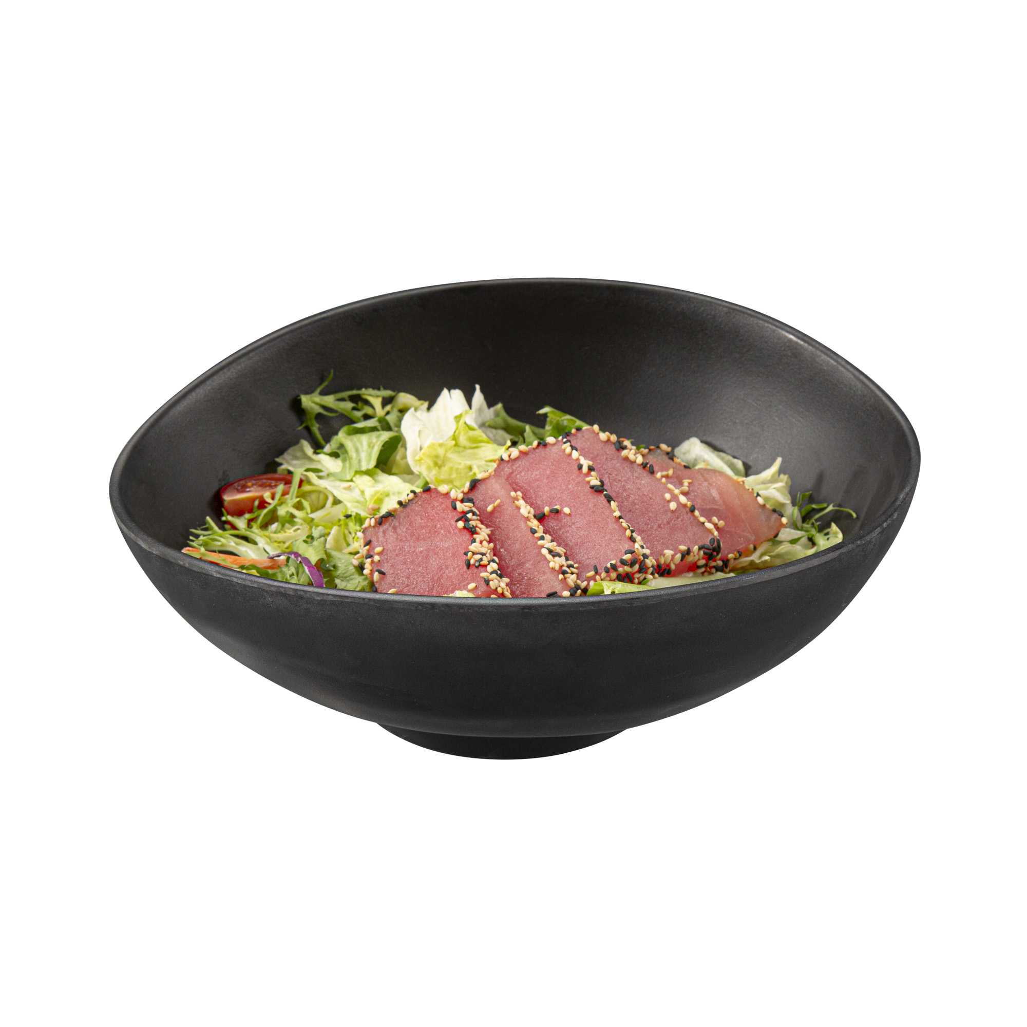 Voga 44 oz Round Black Melamine Freeform Large Bowl - Japonais, Black Stone - 9 1/2" x 7 3/4" x 3 1/2" - 8 count box