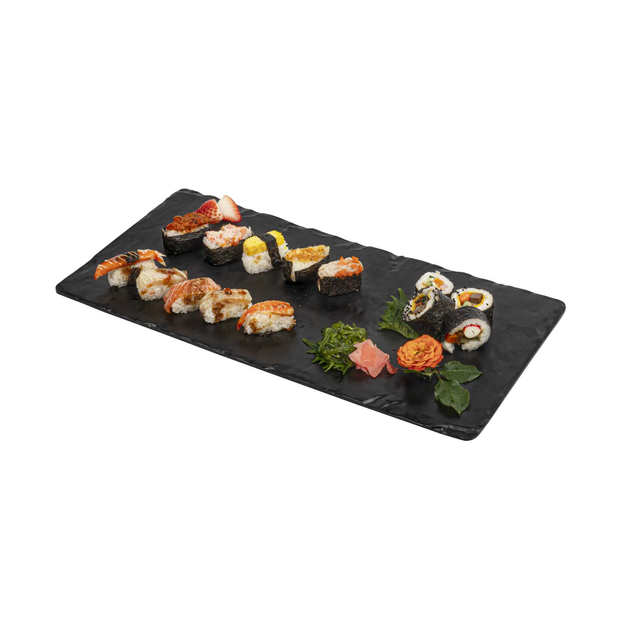 Voga Rectangle Black Melamine Plate - Japonais, Slate - 10" x 20" x 3/4" - 4 count box