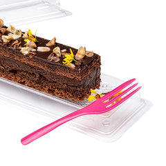 Magenta Plastic Cake Fork with Knife Edge - 4