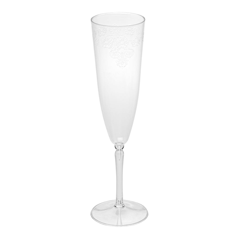 Bev Tek 4 oz Clear Plastic Wedding Champagne Flute - 1-Piece - 2 1/4" x 2 1/4" x 7 1/2" - 100 count box