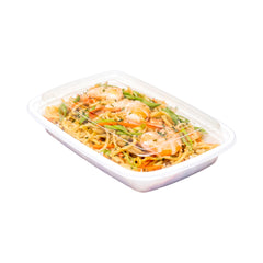 Asporto 16 oz Rectangle White Plastic To Go Box - with Clear Lid, Microwavable - 7 3/4