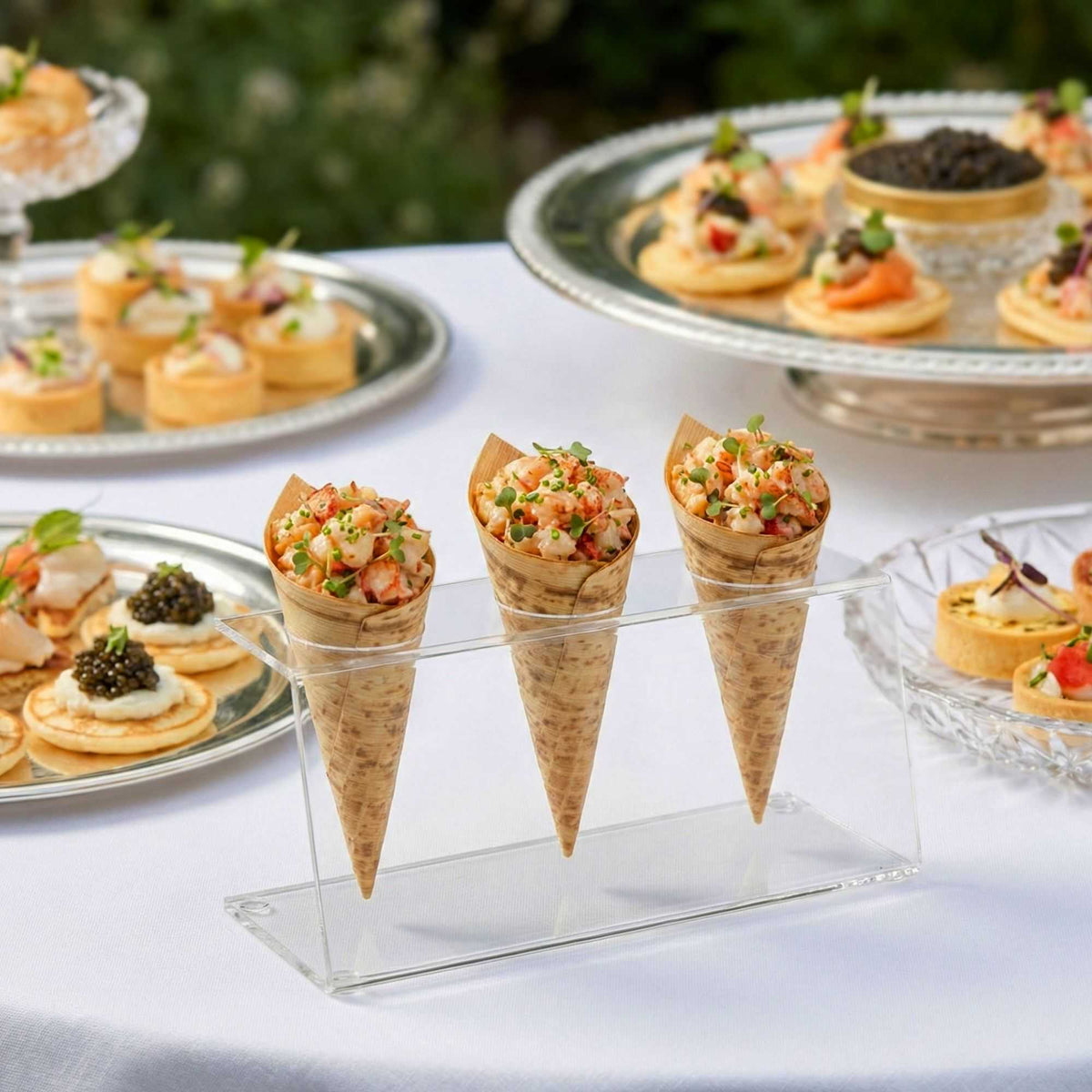 Clear Tek Clear Acrylic Ice Cream Cone Stand - 3 slots - 7" x 2 3/4" x 3 1/4" - 1 count box