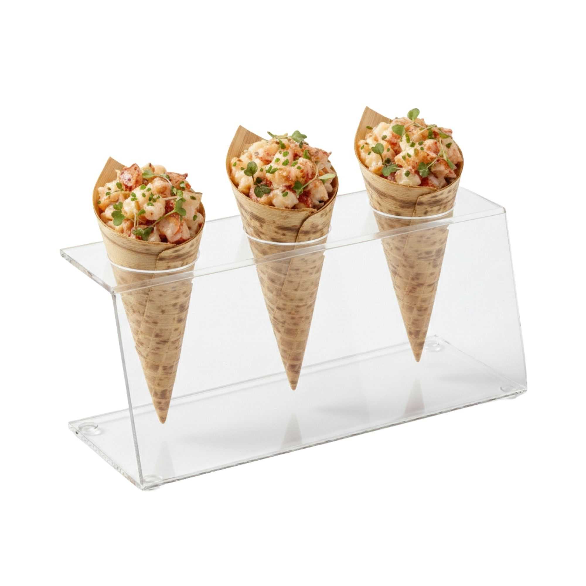 Clear Tek Clear Acrylic Ice Cream Cone Stand - 3 slots - 7" x 2 3/4" x 3 1/4" - 32 count box