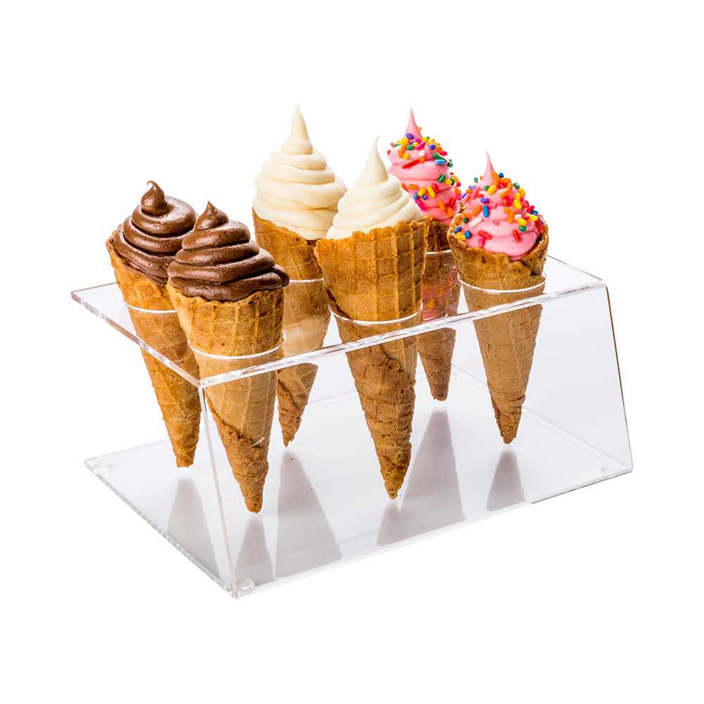 Clear Tek Clear Acrylic Ice Cream Cone Stand - 6 slots - 7" x 5" x 3 1/4" - 18 count box