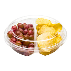 Thermo Tek Round Clear Plastic Serving Platter - with Lid, 2 Compartments - 7 1/2