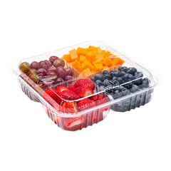 Thermo Tek Square Clear Plastic Serving Platter - with Lid, 4 Compartments - 8 1/4