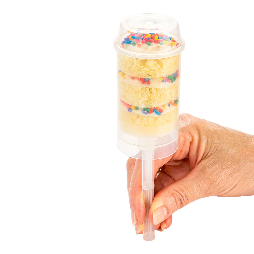 Sweet Vision 5 oz Round Clear Plastic Cake Pop Shooter - Push-Up - 3 1/2" x 3 1/2" x 1 1/2" - 100 count box